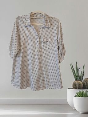 SUMMER SALE! White With Blue Polka Dot Blouse